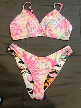 Maaji Pink Tie-Dye & Multicolor Reversible Bikini Set